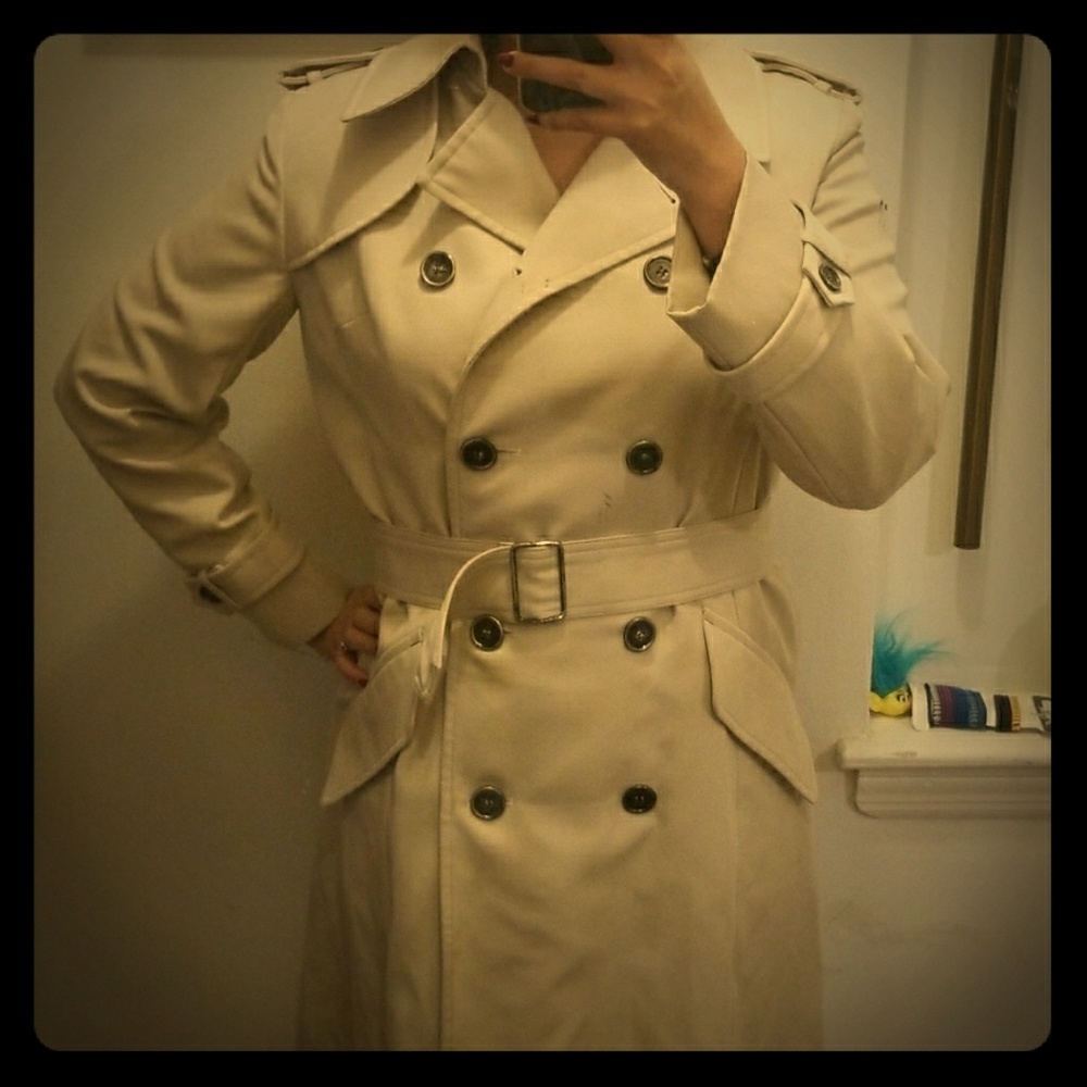 Beige knee length trench coat